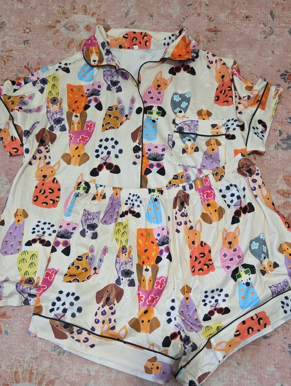 NWOT Cute Dog Print Pajama Set in Cream